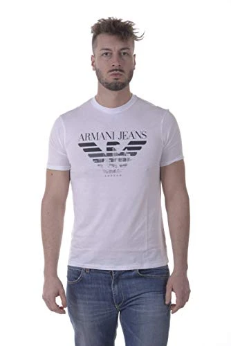 ARMANI JEANS mens 3Y6T356JPFZ Patterned Regular Fit Pima Faded Plastisol Logo T-shirt Short Sleeve T