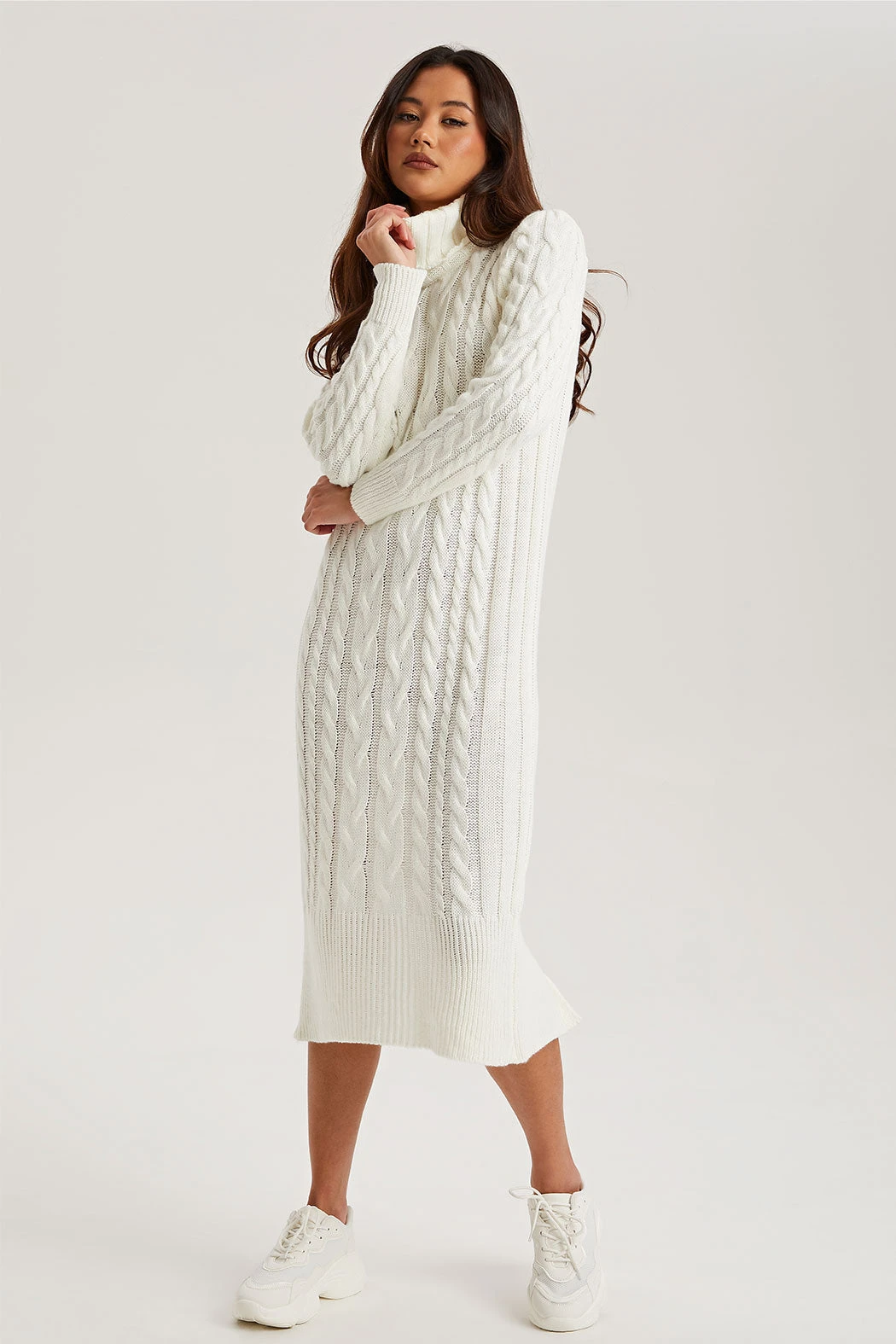 Ascot Cable Roll Neck Dress Ecru /