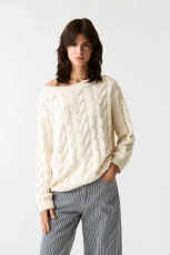 Asymmetric Cable-Knit Jumper - Ecru