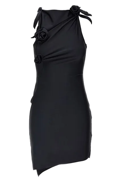 Asymmetric Flower mini dress - Black