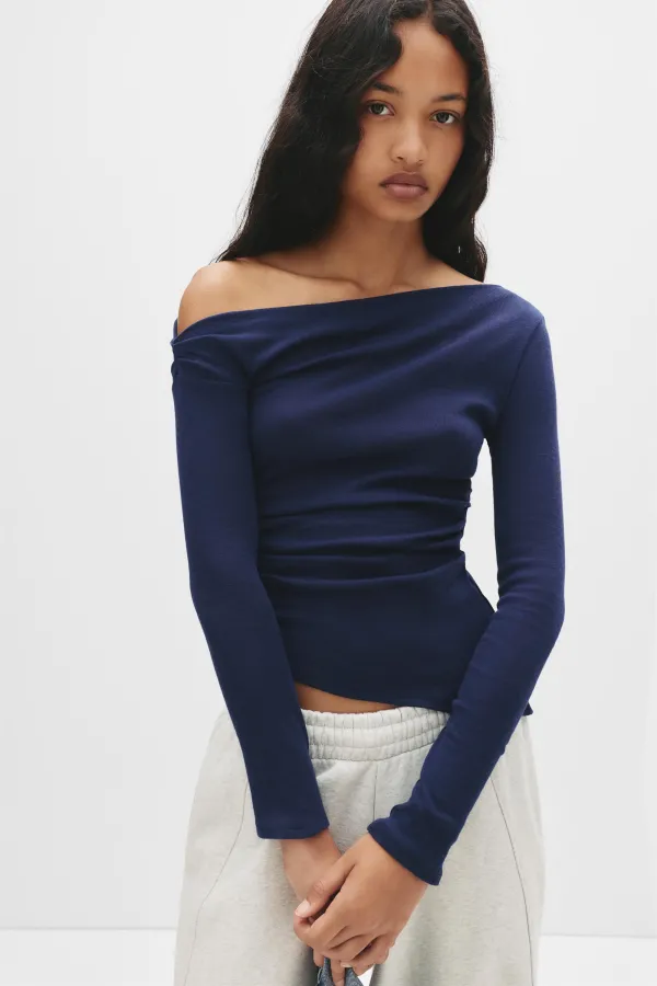 Asymmetric Long Sleeve Top - Navy