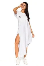 Asymmetric Maxi Dress Gowns Style with Slit White Cotton T-Shirt Universal Size FT2086 Light Ashen