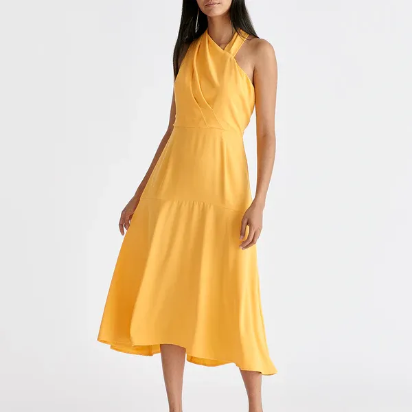 Asymmetric neck midi dress