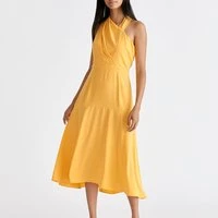 Asymmetric neck midi dress