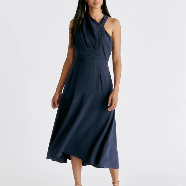 Asymmetric neck midi dress
