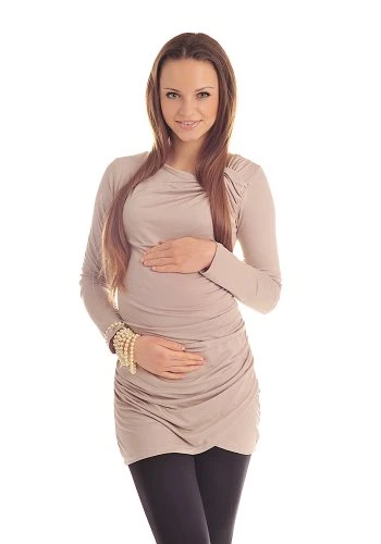 Asymmetric Neckline Pregnancy Top Tunic Women Blouse 6053 (18, Beige)