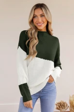 Asymmetrical Colorblock Standing Collar Jumper - Green