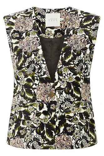 Atelier Rêve IRVelva Women's Vest Suit Vest with 1-Button Shape Patterned 100% Cotton Loose Fit, Vi