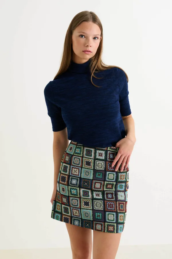Aubin 70S Patch Jacquard A-Line Mini Skirt Multicoloured