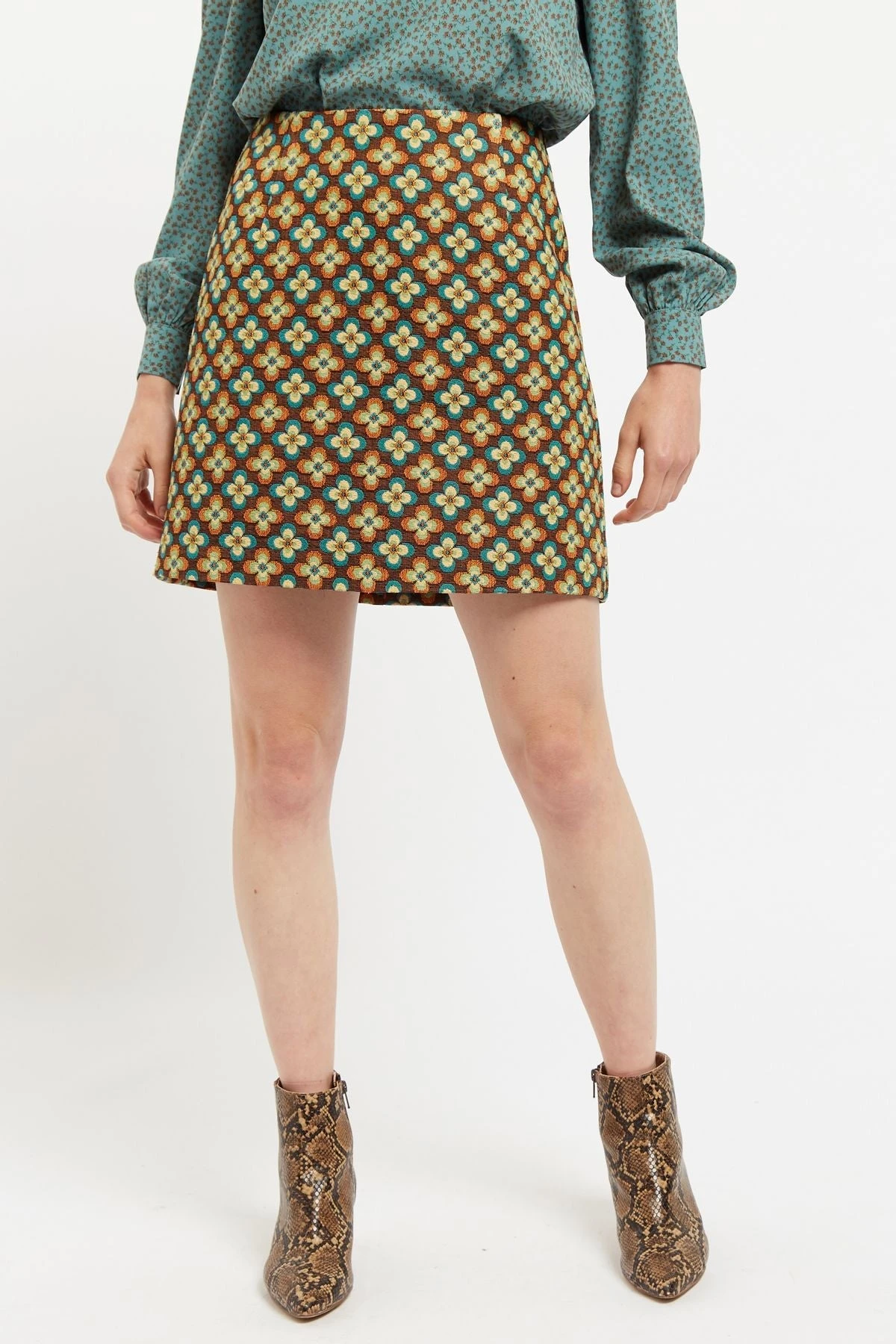 Aubin Deco Fleur Jacquard Mini Skirt - Multicolour