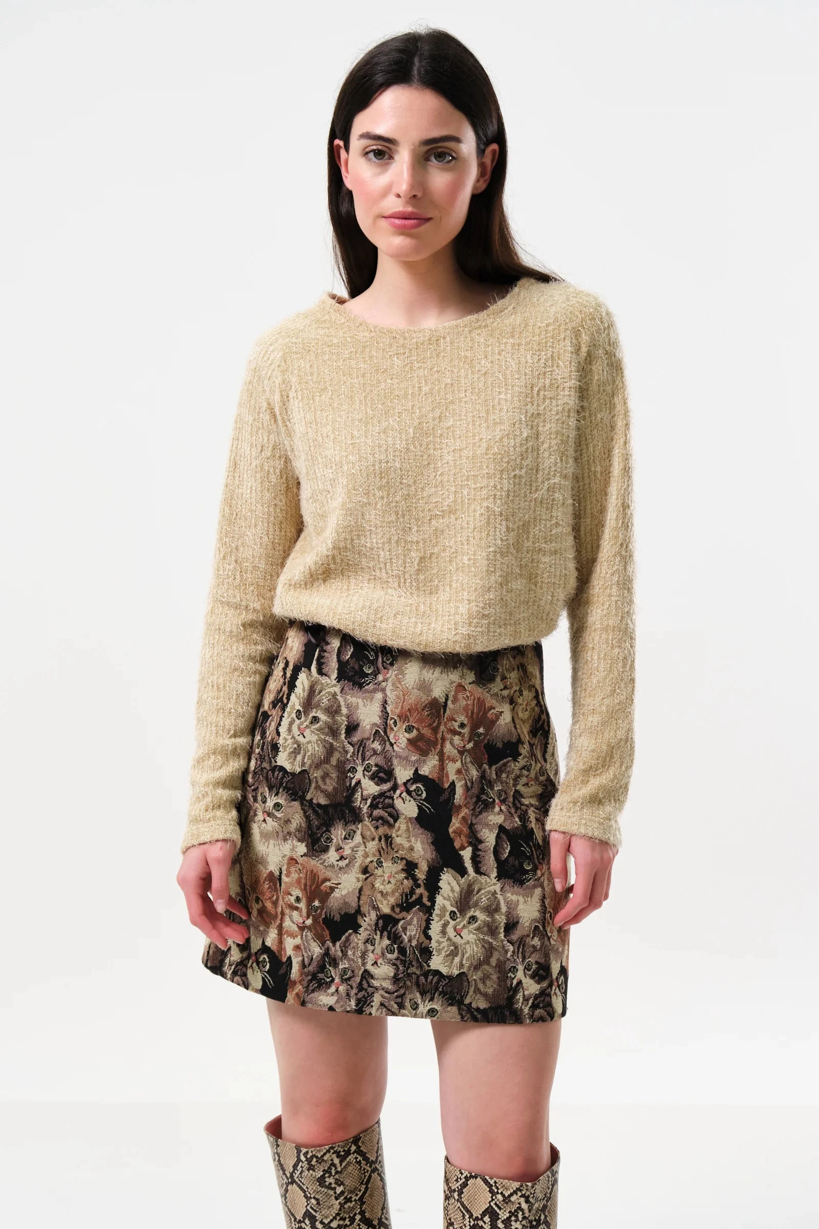 Aubin Pussy Galore Jacquard Mini Skirt - Beige