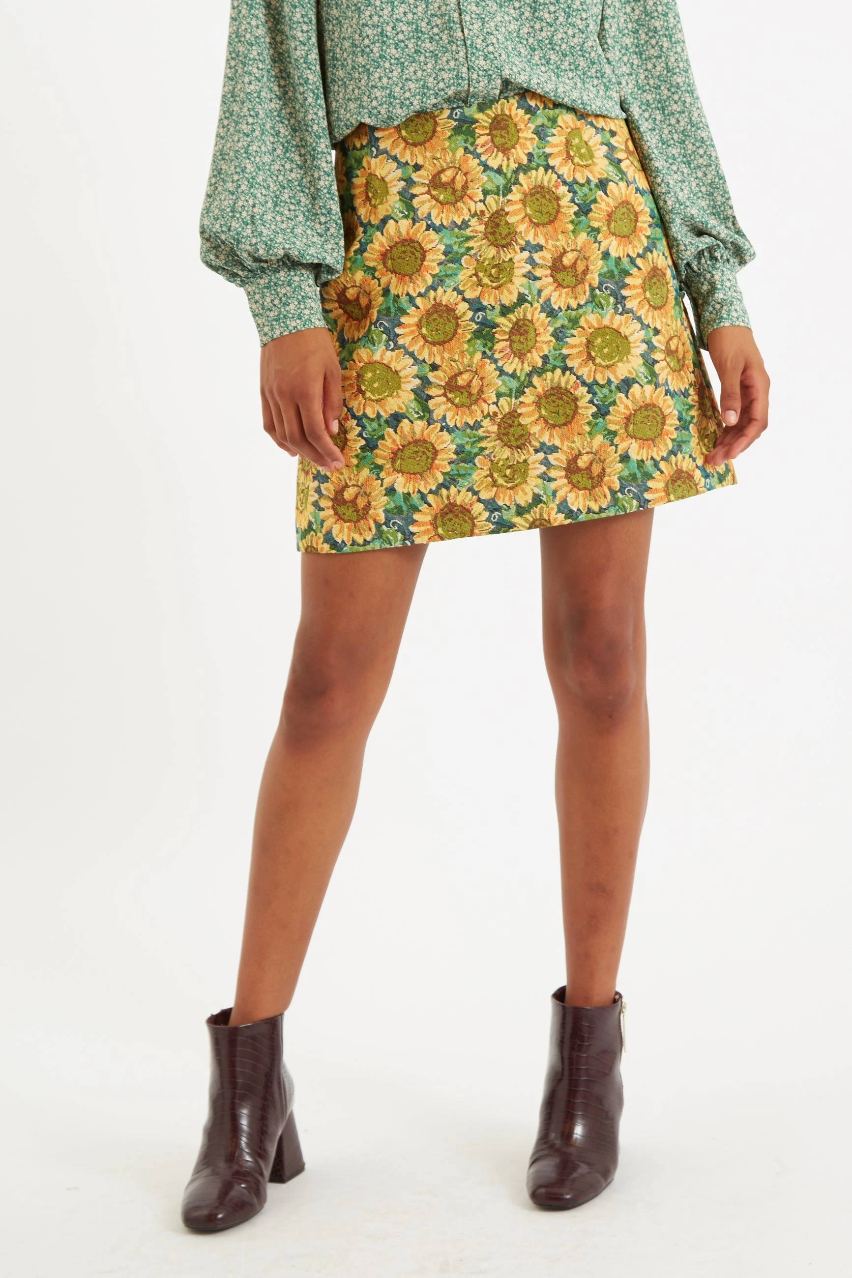 Aubin Sunflower Jacquard A Line Skirt - Multicolour