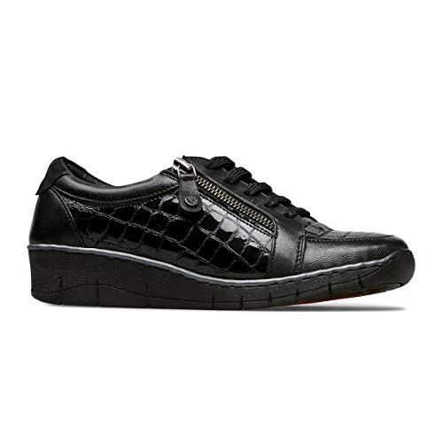 Aubrey Womens Wide Fitting Leather Casual Trainers (Black Croc, Numeric_6_Point_5)