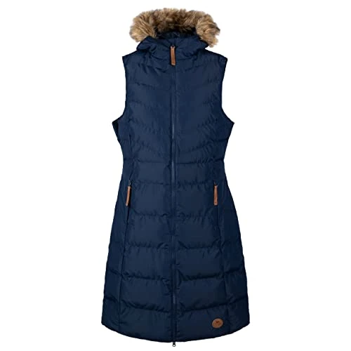 Audrey GILET Womens Ladies Long Padded Hooded Sleeveless Longline Bodywarmer Zip Pockets- Navy – M