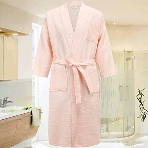 Auoeer Bathrobes Cotton Men's Bathrobes Couples Waffle Robes Ladies Casual and Comfortable Pajamas Home Service (B XL code)