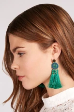 Austen Beaded 3Tassel Earrings - Green