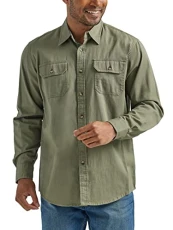 Authentics Men's Long Sleeve Classic Woven Shirt Button, Burnt Olive, S