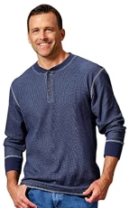 Authentics Men's Long Sleeve Waffle Henley Shirt, Mood Indigo, Medium