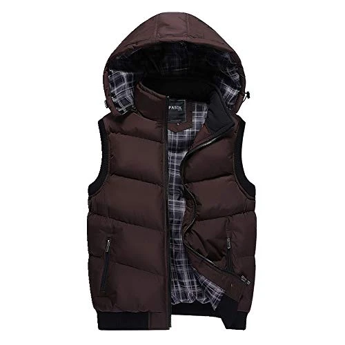 Autumn and Winter New Popular Mens Hooded Vest Cotton Thermal Jacket Mens Fashion Casual Vest Man Coffee