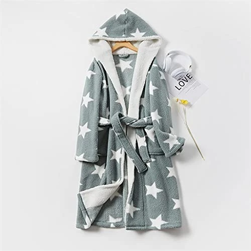 Autumn and Winter Warm Thick Coral Velvet Robe for Men and Women Couples Printing Hooded Bathrobe Home Service (C XL code)