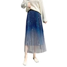 Autumn Winter Colour Gradient Starry Sky Shiny Silk Pink Mesh Hem Skirt One Line Pleated Midi Skirt Women Summer Women Sexy Skirt Women's Skirt Elegant Tulle Skirt Black, blue, One Size Autumn Winter Colour Gradient Starry Sky Shiny Silk Pink Mesh Hem Skirt One Line Pleated Midi Skirt Women Summer Women Sexy Skirt Women's Skirt Elegant Tulle Skirt Black, blue, One Size