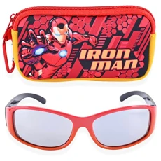 Avengers Boys Sunglasses for Kids with Super Hero Glasses Case Protective Toddler and Youth Sun Shades (Red Iron Man)