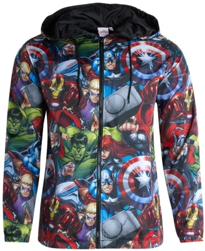 Avengers Men's Jacket - Lightweight Hooded Windbreaker Coat - Novelty Steetwear for Men: Captain America, Venom (S-XL), Avengers, S