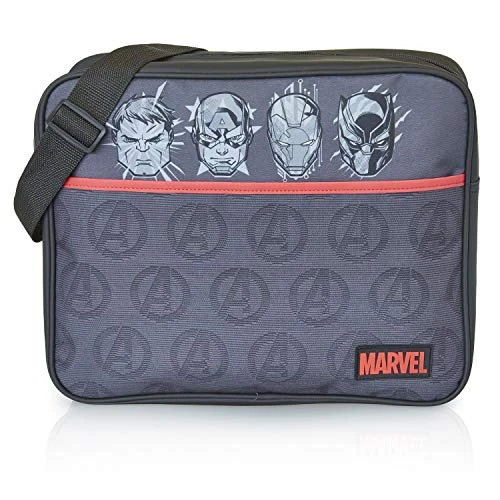 Avengers Messenger Bag for Boys, Men with Captain America, Hulk, Iron Man and Black Panther | Boy's  Black Cross Body Shoulder Bag for Gym, School Or Travel | Official  Merchandise