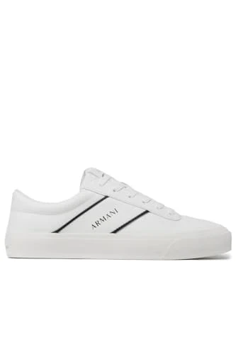 A｜X  Men's Borg Low Top Piped Logo Court Sneaker, White/Black, 7 UK