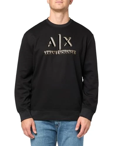 A｜X  Men's Gold Ax Logo Pullover Crewneck Sweatshirt, Black, XS