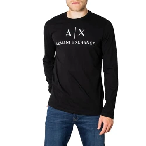 A|X Men's Long Sleeve Logo Crewneck T-Shirt, Black, M