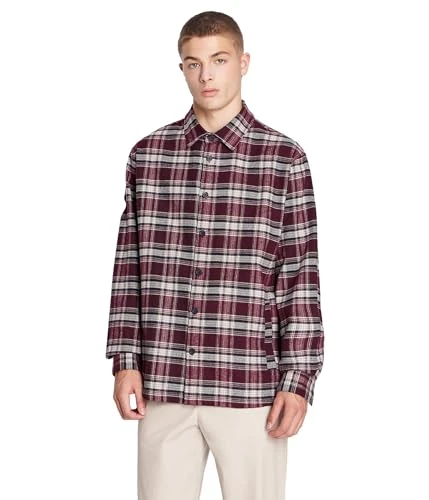 A|X  Men's Oversized Fit Yard Dyed Cotton Flannel Long Sleeve Button Down with Pockets, Red, XL