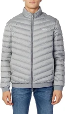 A|X Men's Quilted Down Milano/New York Logo Zip-up Jacket Down Alternative Coat, Melange Grey/Navy, M A|X Men's Quilted Down Milano/New York Logo Zip-up Jacket Down Alternative Coat, Melange Grey/Navy, M