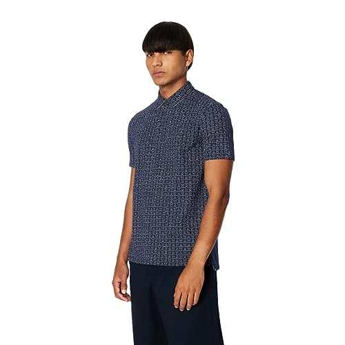 A|X Men's Regular Fit Cotton Jersey All Over Ax Logo Polo, Navy, Large