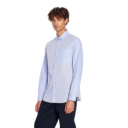 A｜X  Men's Regular Fit Yard Dyed Multi Striped Long Sleeve Button Down Woven Shirt, Blue, Medium