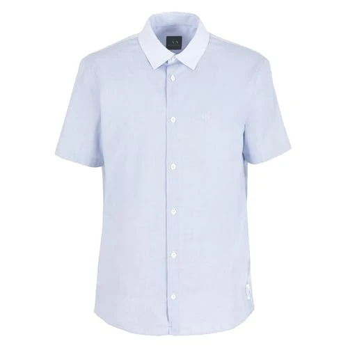 A｜X  Men's Short Sleeve Check Button Down Shirt. Regular Fit, White/Blue Micro Grid, Large