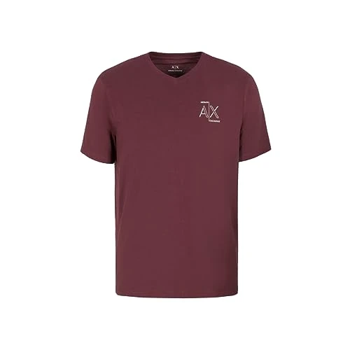 A|X  Men's Slim Fit V Neck Stretch Cotton Jersey Logo Tee, Vineyard Wine, XL