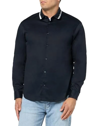 A｜X  Men's Stretch Long Sleeve Logo Collar Button Down Shirt, Deep Navy, XS