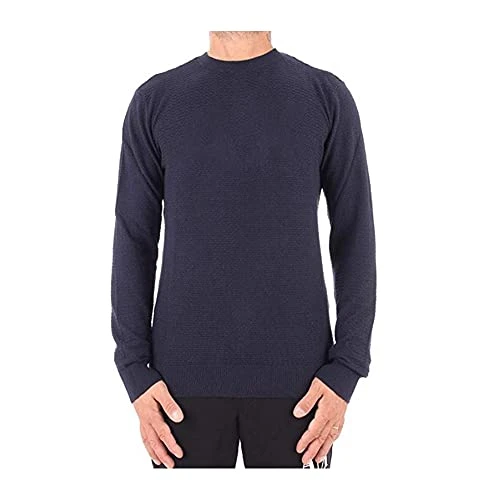 AX  Men's Woven Cotton/Cashmere Crew Neck Pullover Sweater, Navy, Large