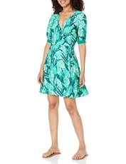 A｜X  Women's Fluid Viscose Wrap Dress Casual, Leaf Green All Over, 12