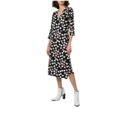 A｜X  Women's Heart Print Wrap Dress Casual, Black Heartbeat, 4