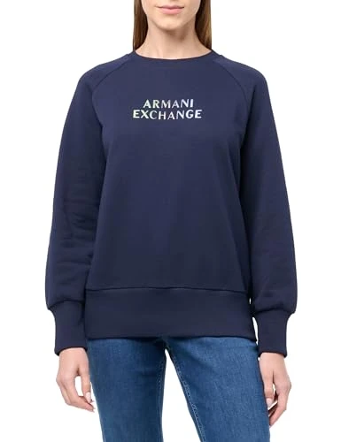 A｜X  Women's Metallic Logo Terry Crewneck Pullover Sweatshirt, Blueberry Jelly, S