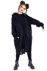 Axel Cardigan Oversized Unisex Gothic Grunge Thumbholes Knitted, Black, 2XL