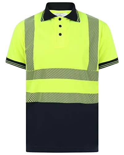 Aztec High Vis Visibility Short Sleeve Polo Neck T Shirt Hi Vis T Shirts Hi Vis High Viz Visibility Short Sleeve Safety Work Hi Vis T Shirt Reflective Tape Top (Yellow/Navy 5X-Large)