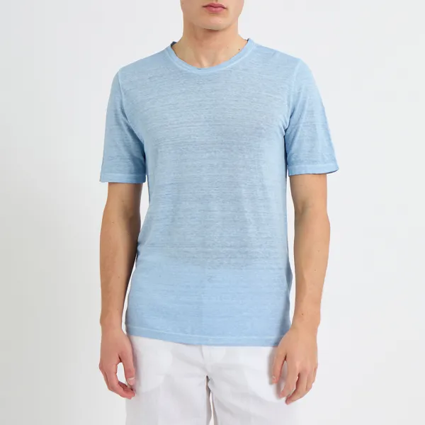 Baby Blue Short Sleeve Linen T-Shirt - Multi