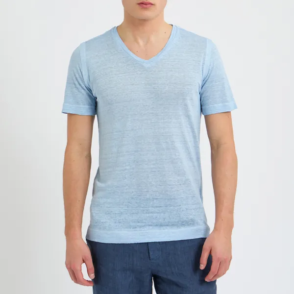 Baby Blue Short Sleeve Linen T-Shirt - Multi