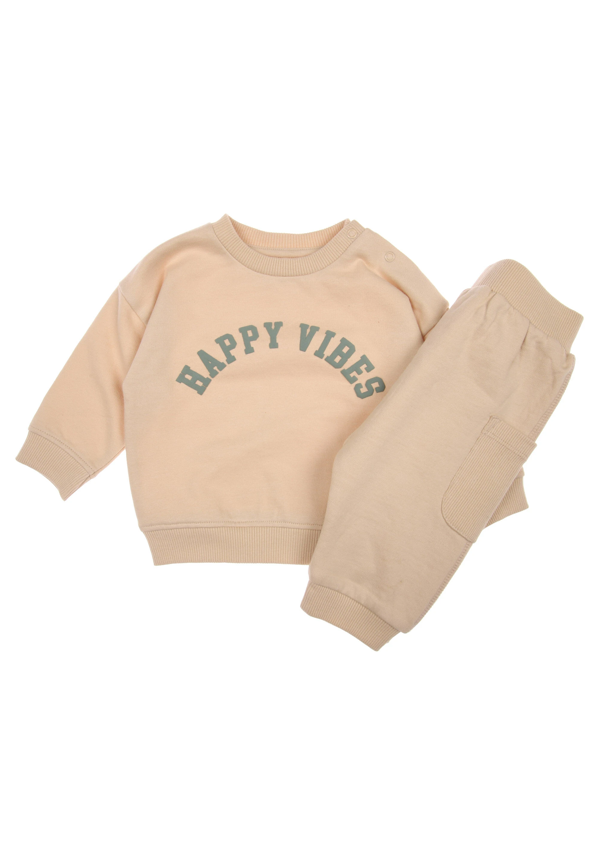 Baby Boy Stone Happy Vibes Slogan Sweatshirt & Joggers Set