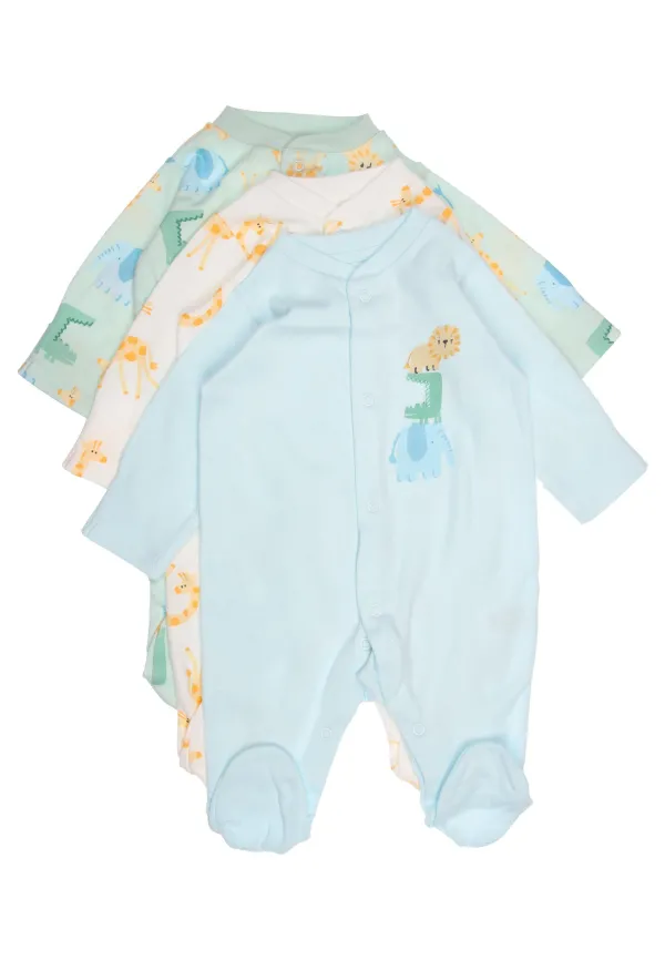 Baby Boys 3pk Green Jungle Sleepsuits