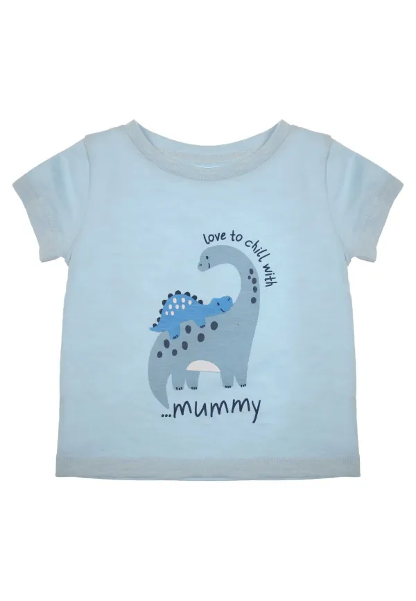 Baby Boys Blue Dinosaur Mummy Slogan T-Shirt