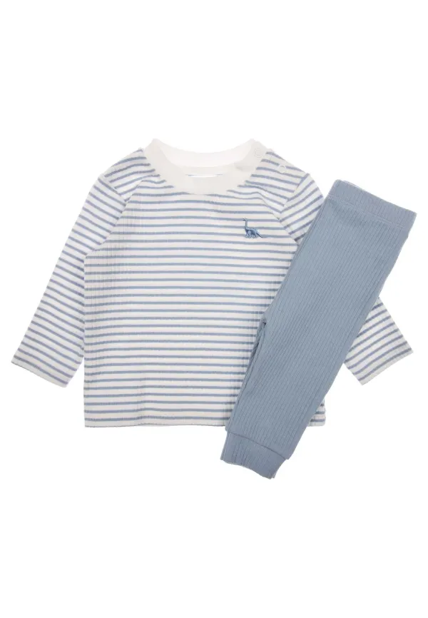 Baby Boys Blue Dinosaur Stripe Top and Leggings Set